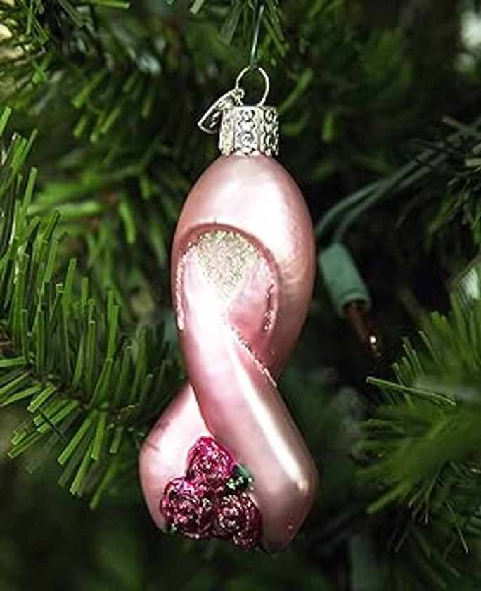 Old World Christmas Ornaments:Pink Glass Blown Ornaments for Christmas Tree Pink Ribbon With Roses