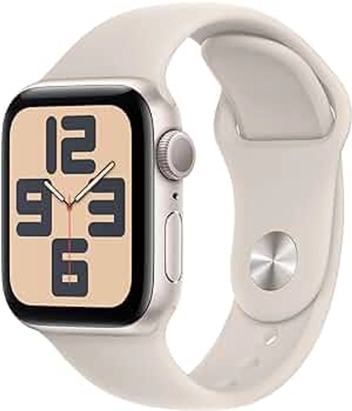 Apple Watch SE de 2.ª generación, 2023 [GPS] Smartwatch con Caja de Aluminio en Blanco Estrella de 40 mm y Correa Deportiva Blanco Estrella - Talla M/L. Monitor de entreno y sueño, Pantalla Retina