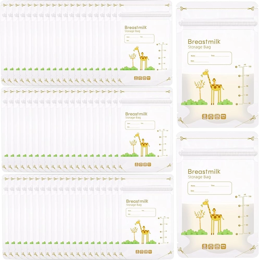 60 pièce morceaux de sac de stockage pré-stérilisé,sac de stockage de lait maternel,sac de congélation de lait de 150 ml,sac de conservation au frais avec échelle,double fermeture à glissière