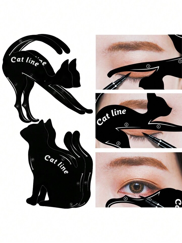 4-Piece Cat Eye Eyeliner Stencil Set, Wing And Smokey Eye Shadow Applicator, Perfect For Eyeliner Liquid, Waterproof Eyeliner Pencil, Eyeliner Gel, Eyeliner Brush. Great For Beginners And Professional Makeup Artists.