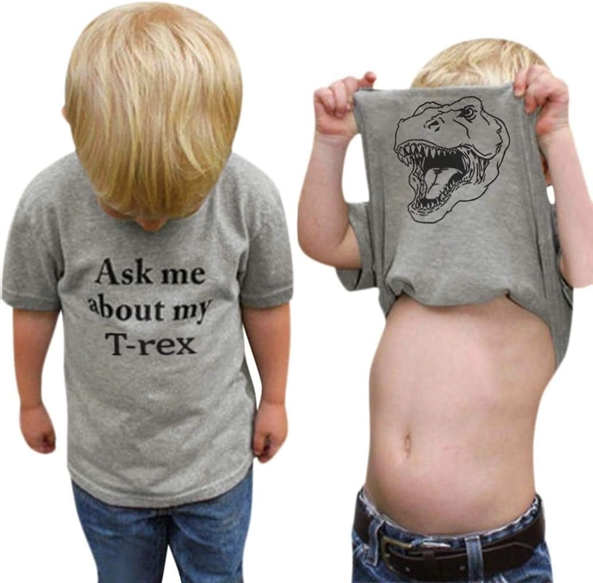 MODNTOGA Baby Boy Ask me About My moo Cow Shirt Little Cowboy Short Sleeve Top Toddler Kid T-rex Ranch T-Shirt Funny Dino Tee