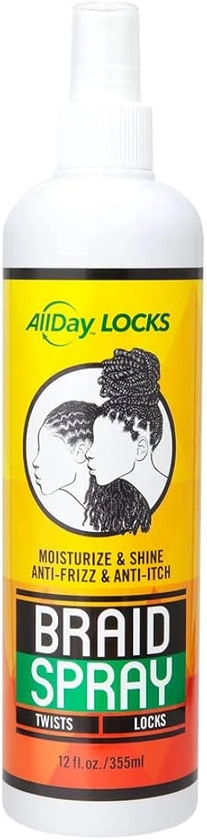 AllDay Locks Braid Spray | Alleviates Itchy & Dry Scalp | Easy to Use, Moisturizes, High Shine for Dull Hair | Cleanses & Revives Braids, Locks, Twists, Cornrows | 12 oz