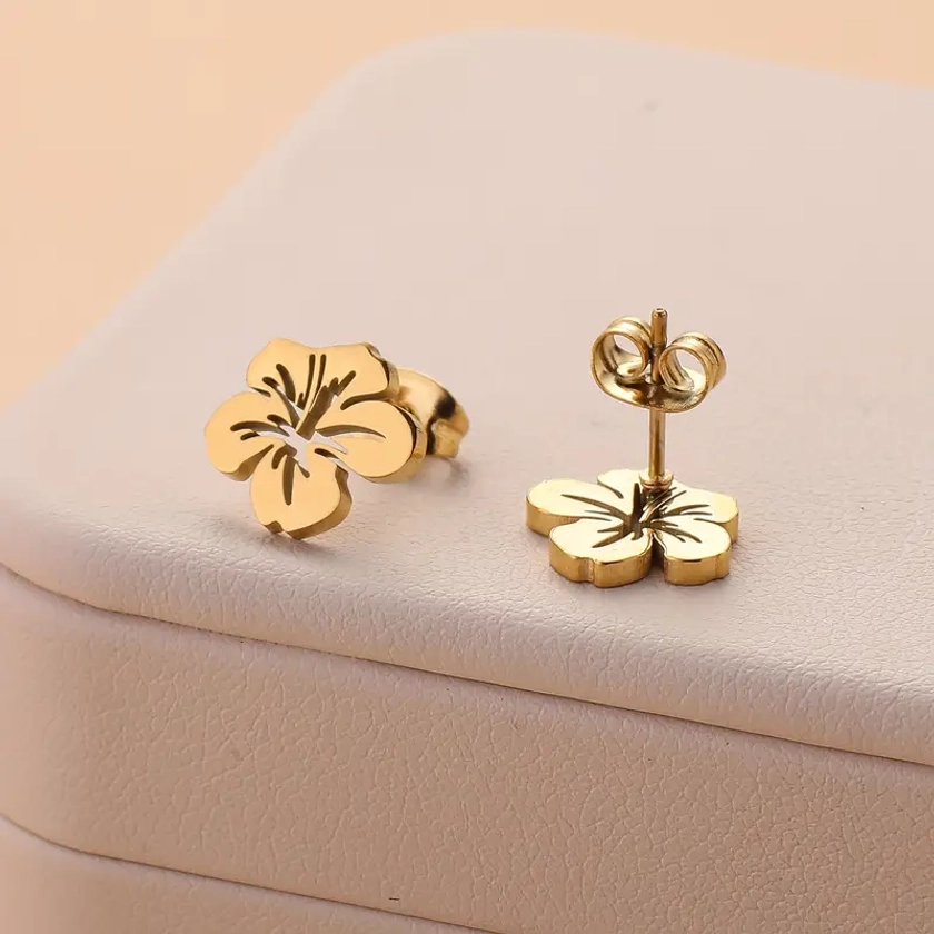 Cattle Flower Ladies Stud Earrings Stainless Steel 18K Gold Plated Ear Ornament Decoration