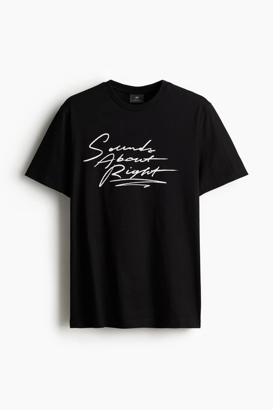 Regular Fit Printed T-shirt - Short sleeve - Regular length - Black/Sounds About Right - Men | H&M GB