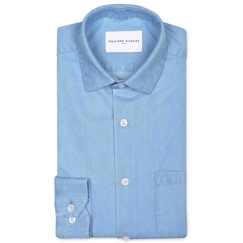 chemise casual bleu ciel denim italien poids 6Oz