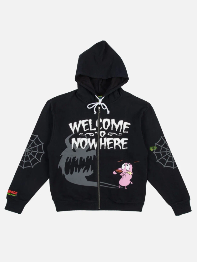 Courage The Cowardly Dog Welcome To Nowhere Full-Zip Black Hoodie | Official Apparel & Accessories | Dumbgood™