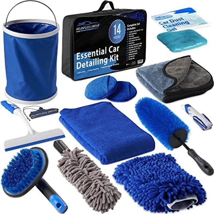 Relentless Drive Ultimate Car Wash Kit (14 Pcs) Car Detailing & Car Cleaning Kit - Car Wash Supplies Built for The Perfect Car Wash - Complete Car Wash Kit with Bucket