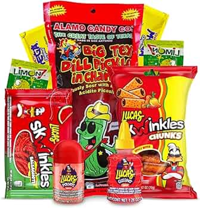 Chamoy Pickle Kit, Mexican candy mix ready to make the famous tiktok trend items, Includes an Original Alamo Chamoy Pickle, Baby Lucas, Lucas Gusano & Skwinkles Salsaghetti -by Mexgrim