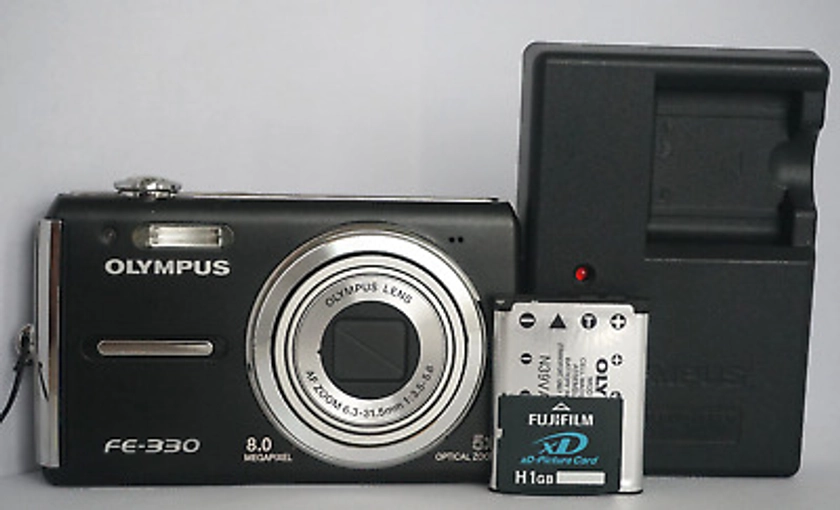 Olympus FE-330 8.0MP Digital Camera black, with battery, charger & card+ case | eBay