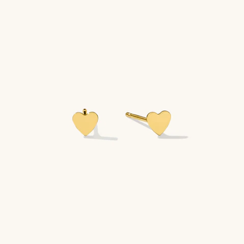 Tiny Heart Stud Earrings - 14k Solid Gold