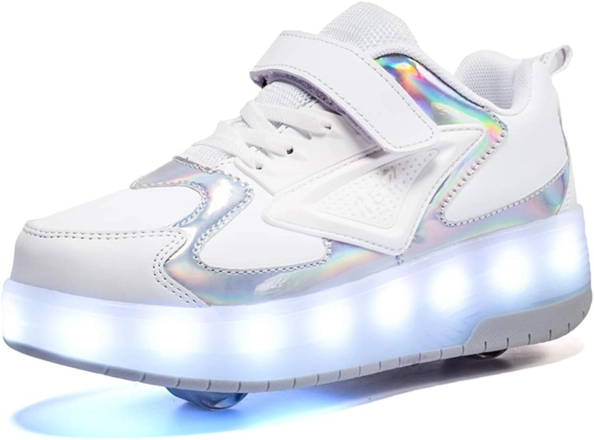 Ylllu Kids LED USB Charging Roller Skate Shoes Wheel Shoes Light up Roller Shoes Rechargeable Roller Sneakers for Girls Boys Children