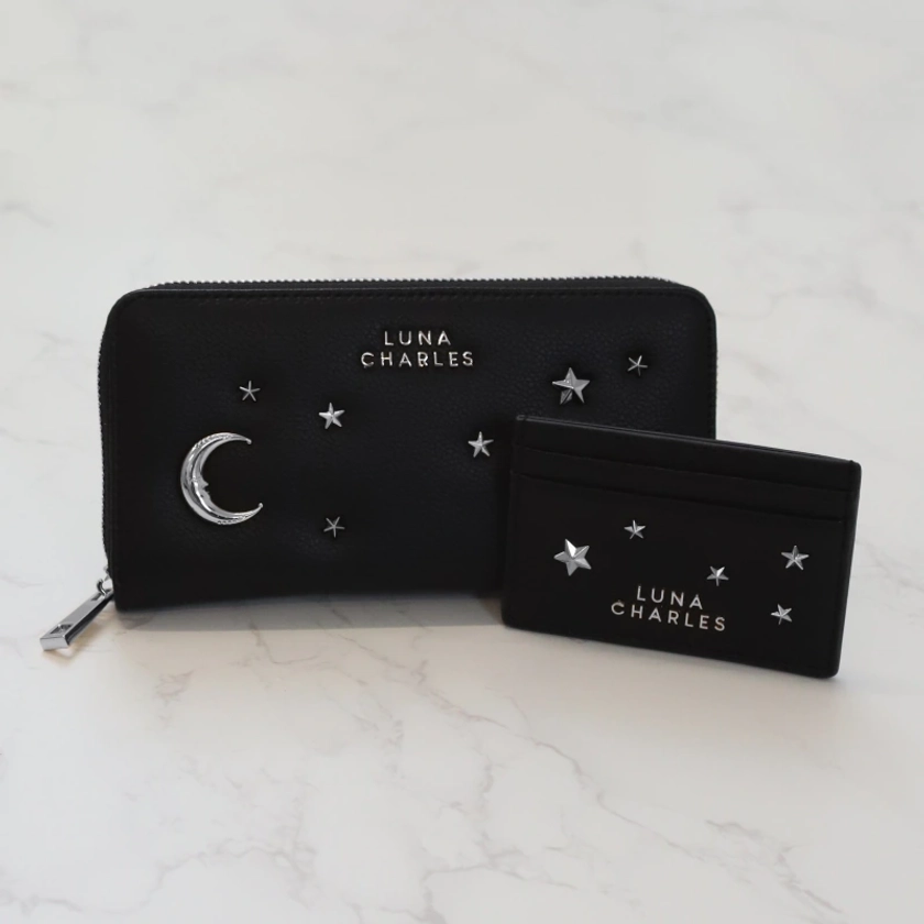 Tala Star Studded Card Holder - Black & Silver