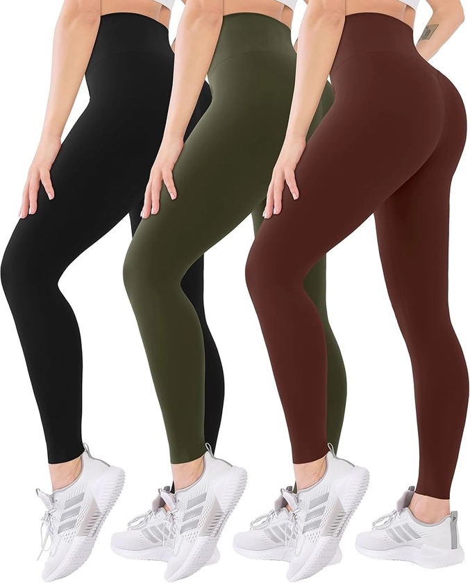 Blisset 3 Pack High Waisted Leggings for Women-Soft Athletic Tummy Control Pants for Running Yoga Workout Reg & Plus Size