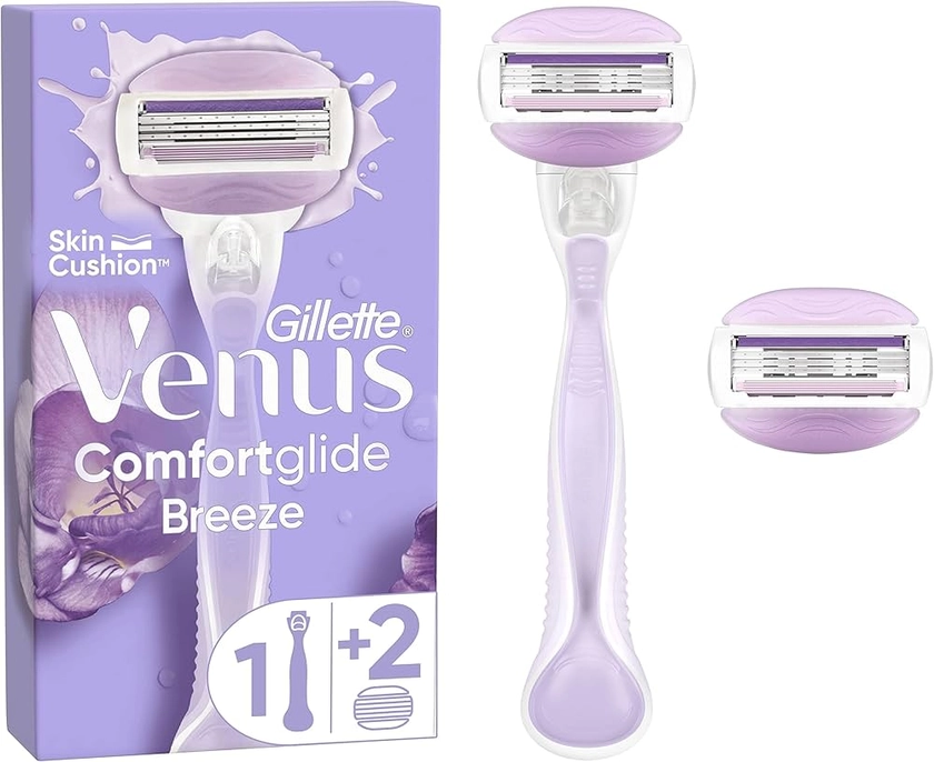 Gillette Venus Comfortglide Breeze Shaver, 1 Handle, 2 Refills of Blades, 3 Blades, Gentle Shaving