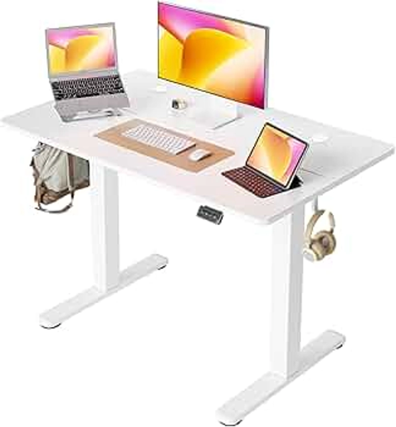 Cubiker Standing Desk Height Adjustable Electric Desk, 100 * 60cm Stand up Table, Sit Stand Home Office Desk with Splice Board, White Top