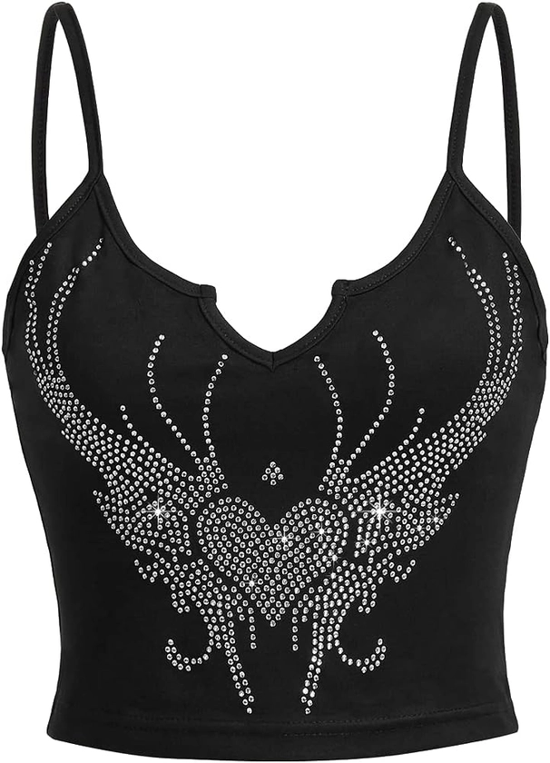 SOLY HUX Women's Y2k Gothic Lace Trim Cami Crop Top Sleeveless Sexy Tank Tops Camisole Clubwear Outfit