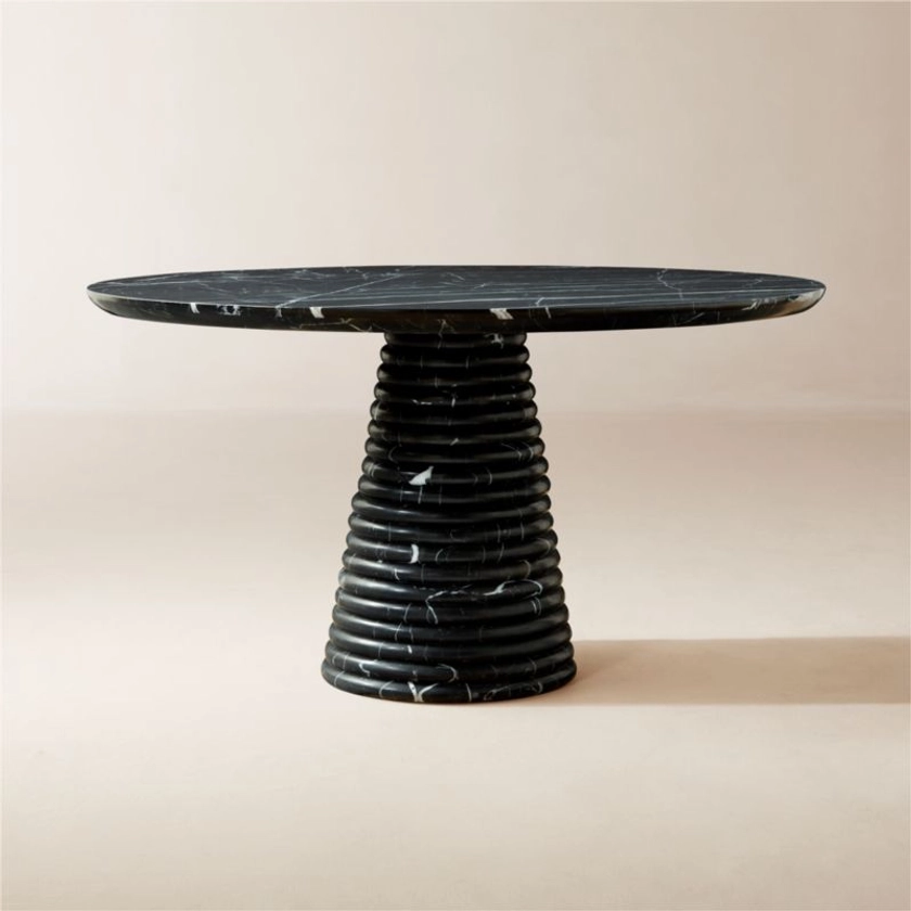 Taza 54" Round Black Marble Dining Table + Reviews | CB2