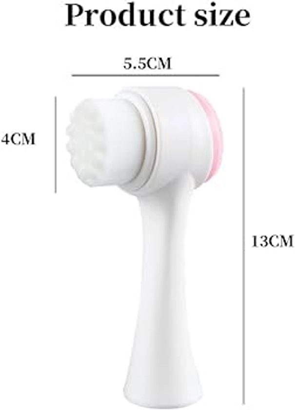 3D Stand Vertical Silicone Facial Wash Brush, Double Sides Face Brush, 2 in 1 Facial Cleansing Brush Manual Dual-action Face Brush for Acne, Clogged Enlarged Pores Sensitive Delicate, Dry Skins (Pink)