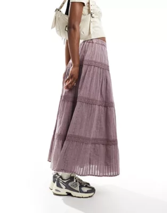 Miss Selfridge laundered lace insert prairie maxi skirt in washed lilac