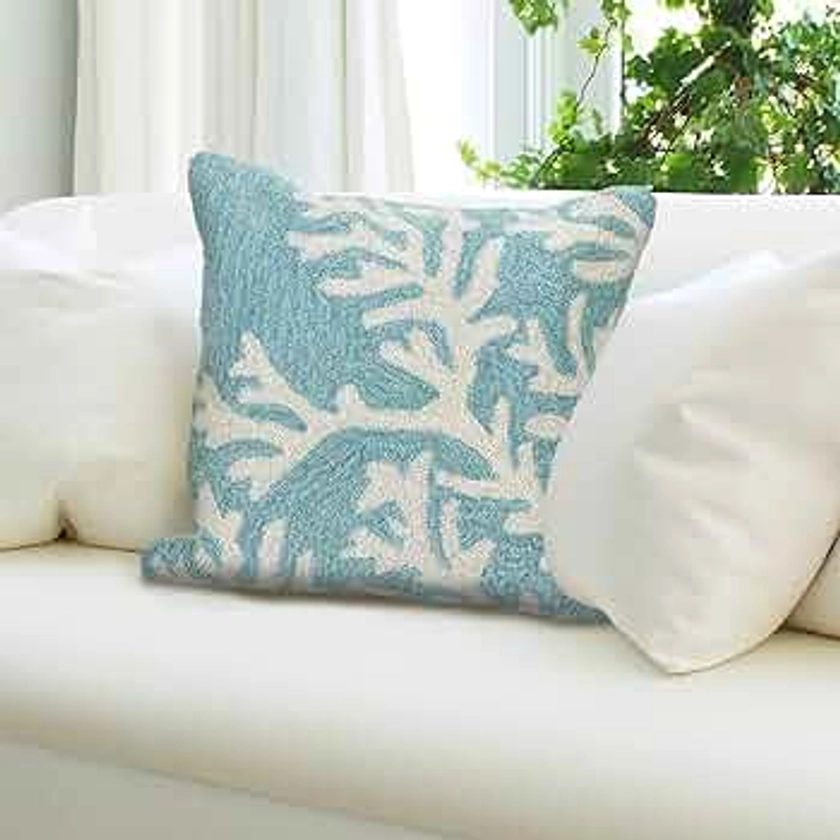 Liora Manne Frontporch Indoor/Outdoor Pillow, 18" Square, Coral Aqua