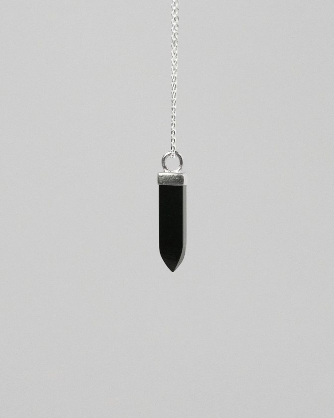 Black Onyx Pendant Silver Crystal Necklace