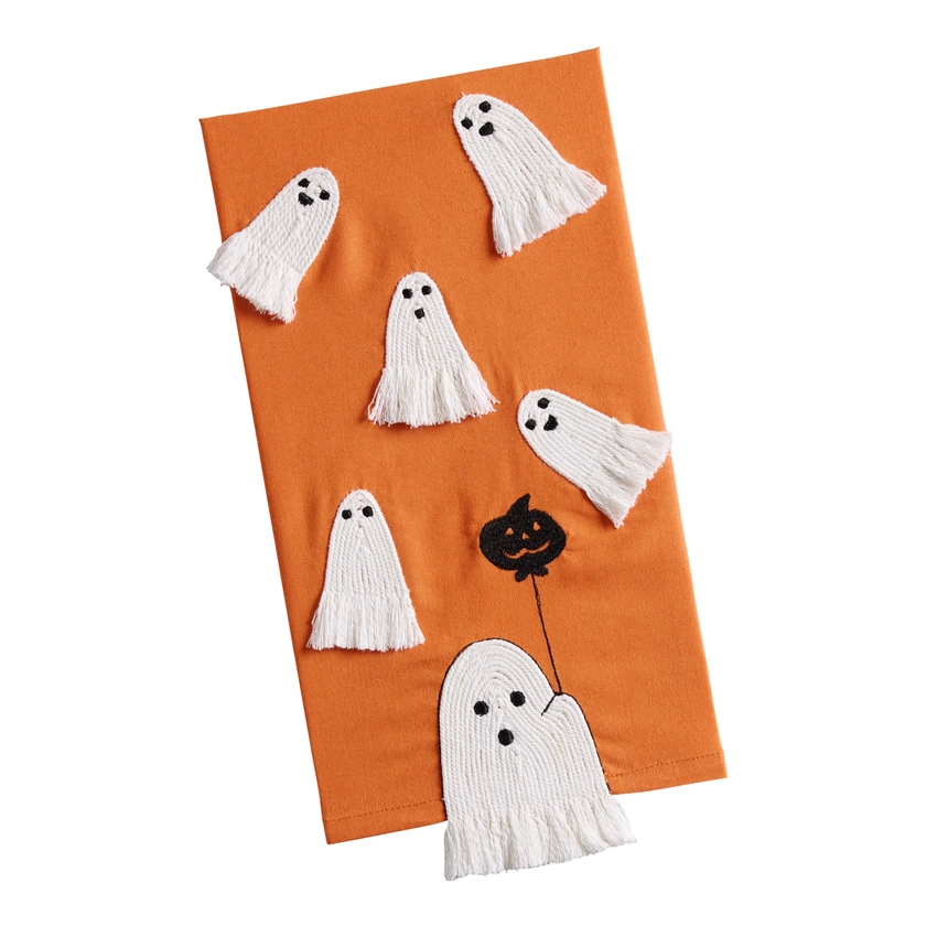 Orange and White Embroidered Ghost Kitchen Towel - World Market