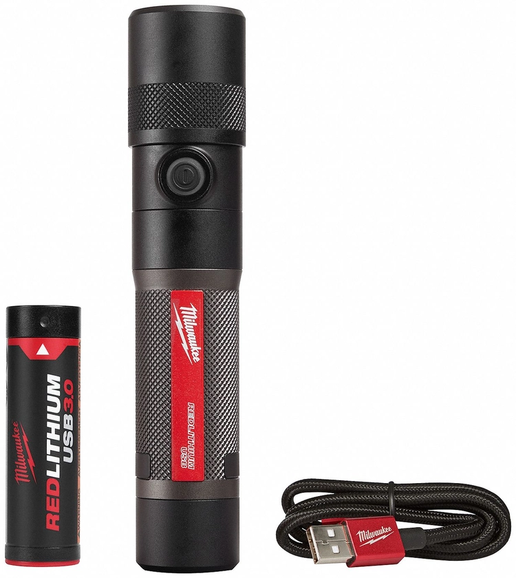 Cordless Flashlight: 1,100 lm Max Brightness, 1.75 hr Run Time at Max Brightness, Black, 1 Batteries