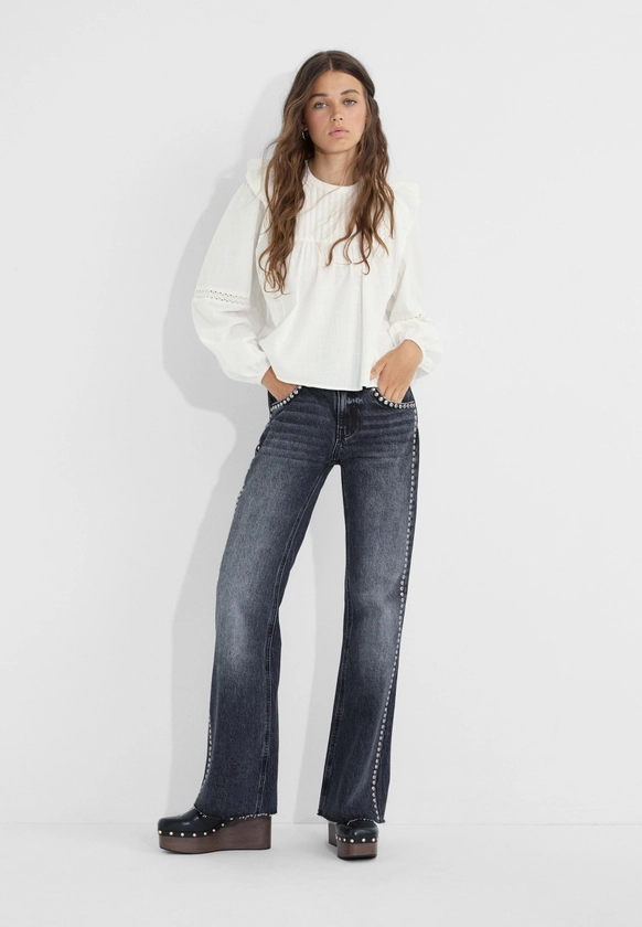 Straight-leg studded jeans - Women's See all | Stradivarius United Kingdom