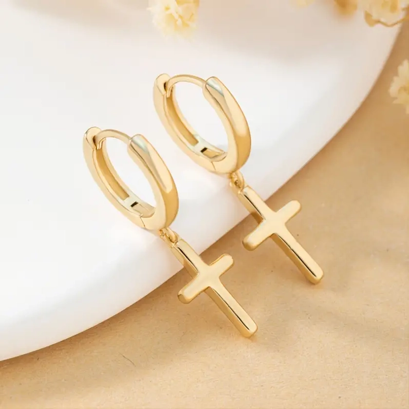 Copper Cross Earrings Men Women Earrings Personalized Trendy - Temu