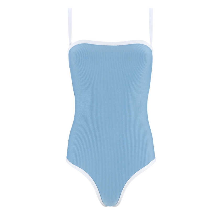 women's surfside blue seersucker one piece | minnow swim