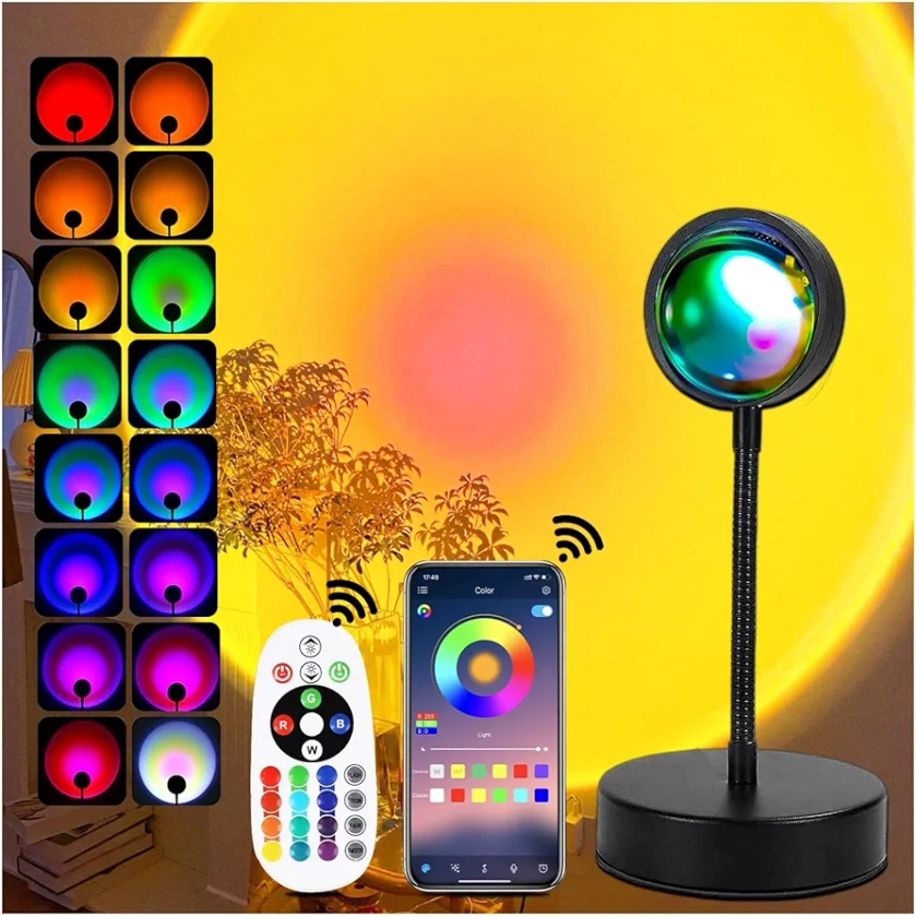 xoddi Sunset Lamp Led Lights for Bedroom Sunset Projection Lamp with APP, 16 Colors Night Light 360° Rotation Sun Lamp for Bedroom Decor and Aesthetic Room Decor Gifts for Women