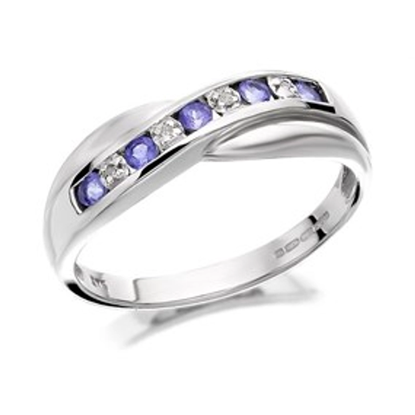 9ct White Gold Tanzanite And Diamond Crossover Half Eternity Ring - D7942