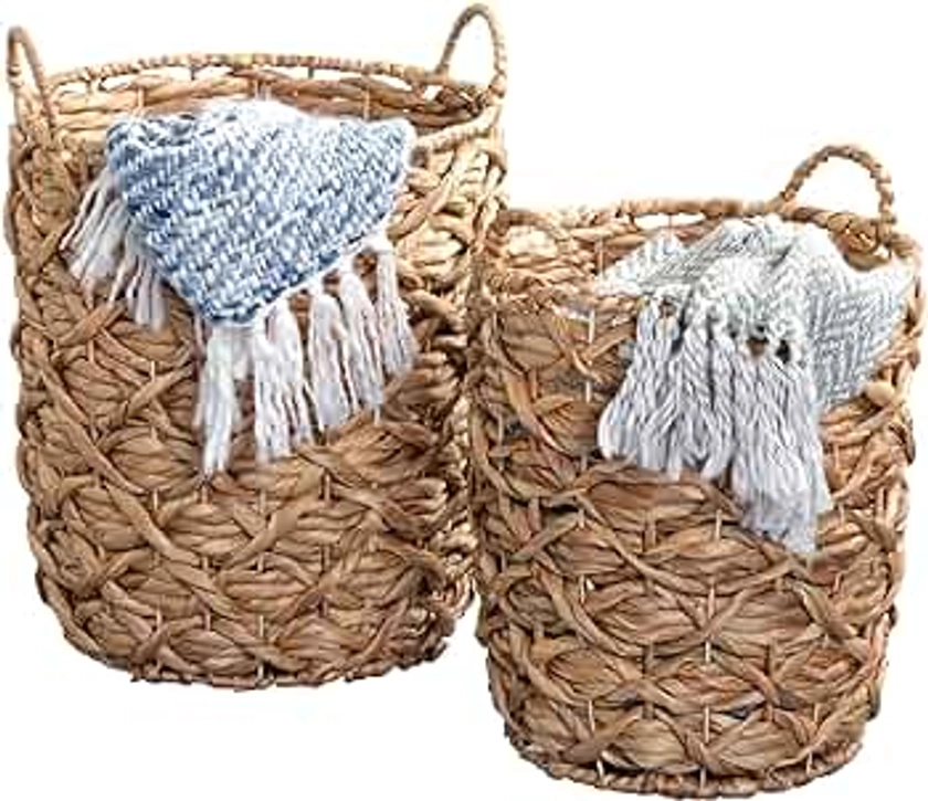 Honey-Can-Do Set of 2 Round Decorative Wicker Baskets with Handles for Storage, Natural STO-09848 Natural