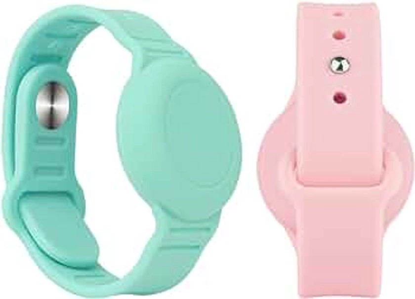 2 Pack Airtag Waterproof Wristband Compatible with Apple AirTag,Soft Adjustable Airtag Bracelet, Airtag Watch Band for Kids Toddler Baby Children Elders (Light Blue & Pink)