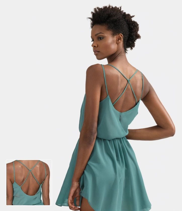 Breezeful™ V Neck Backless Crisscross Sleeveless Flowy Mini Quick Dry Casual Dress