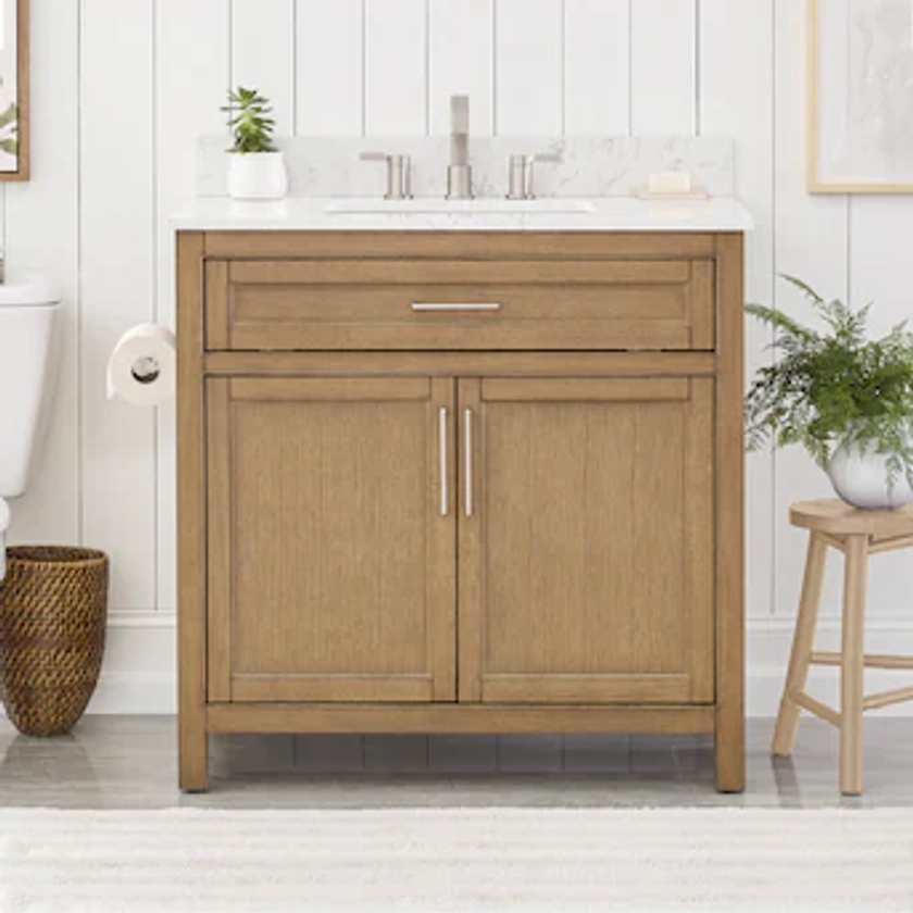 allen + roth Connery 36-in Warm Oak Undermount Single Sink Bathroom Vanity with White Engineered Stone Top in the Bathroom Vanities with Tops department at Lowes.com