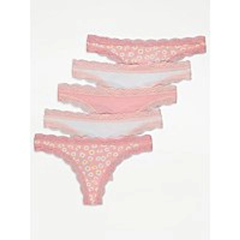 Pink Daisy Print Lace Thongs 5 Pack | Women | George at ASDA