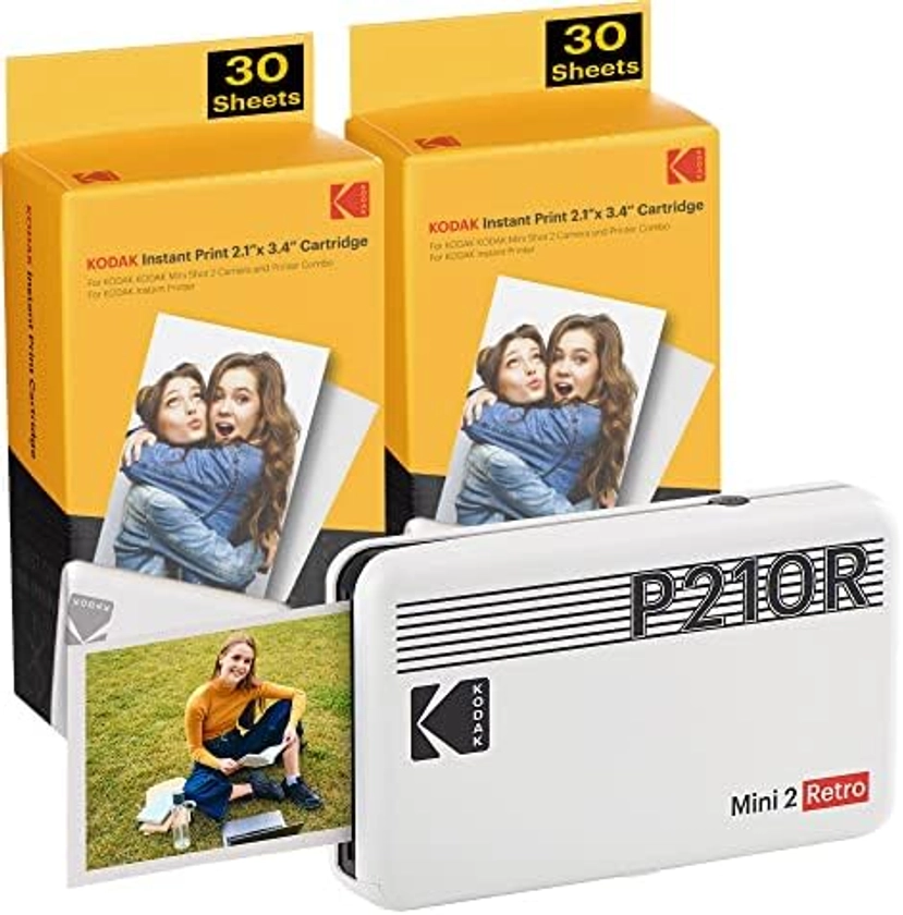 KODAK Mini 2 Retro 4PASS Mobile Photo Printer 5.3 x 8.6 cm Pack of 68 Sheets White