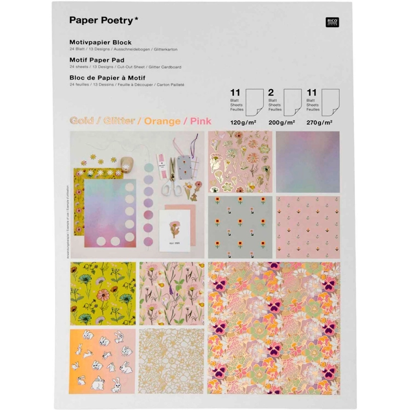 Bloc papier scrap à motifs - Flower Power - Multicolore - 21 x 29,5 cm - 24 feuilles - Bloc papier A4 - Creavea