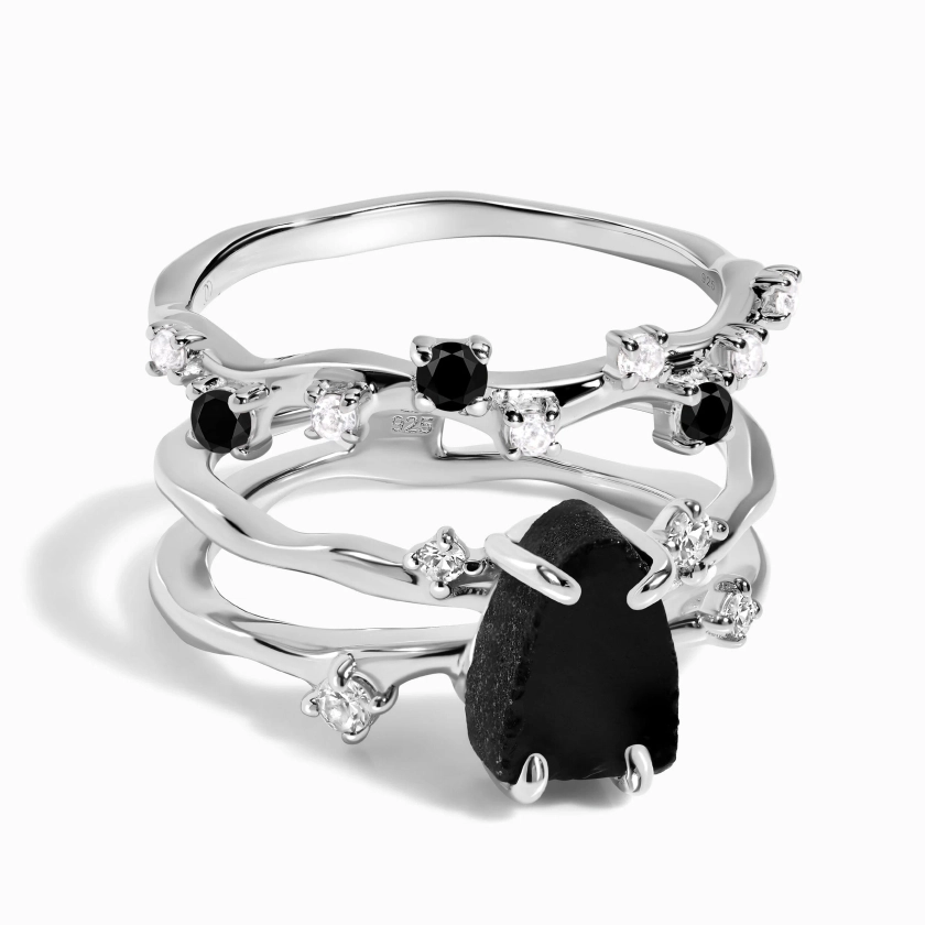 Black Obsidian Flow Ring & Black Onyx Stardust Band – Moon Magic