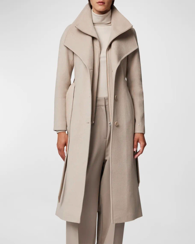 Ilana Layered Wool Peacoat with Tie Belt