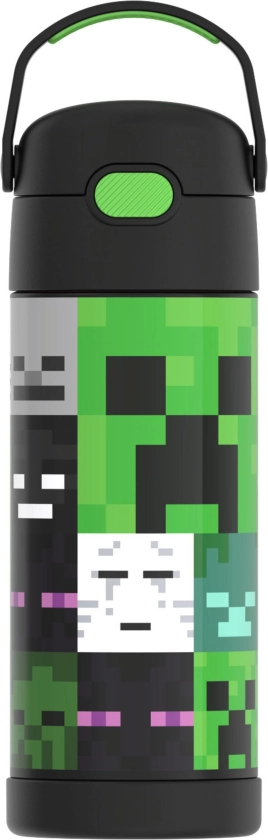 Thermos Stainless Steel Funtainer Water Bottle with Straw, Minecraft, 14 Fluid Ounces