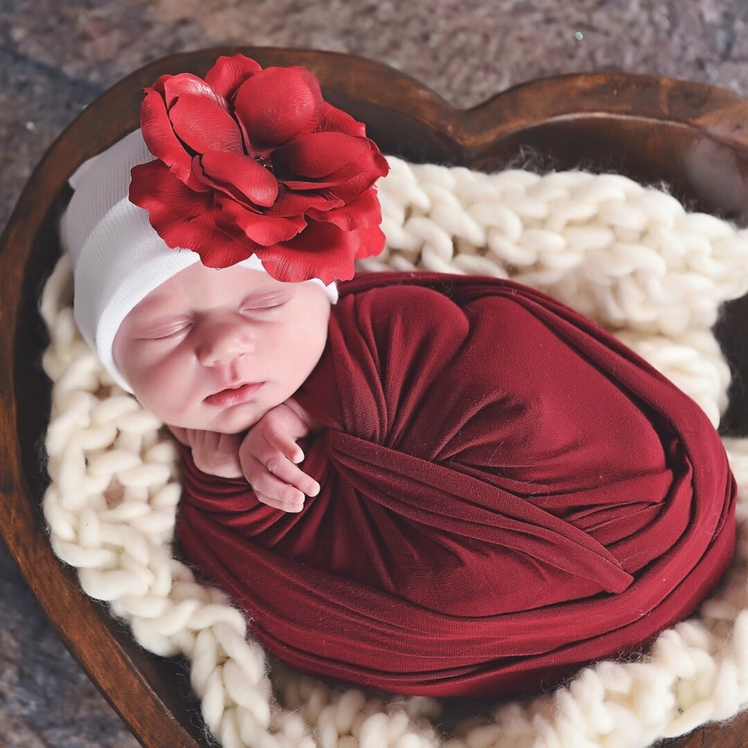 Newborn Hospital Hat, Flower Hat, Baby Girl Hat, Rose Photo Prop