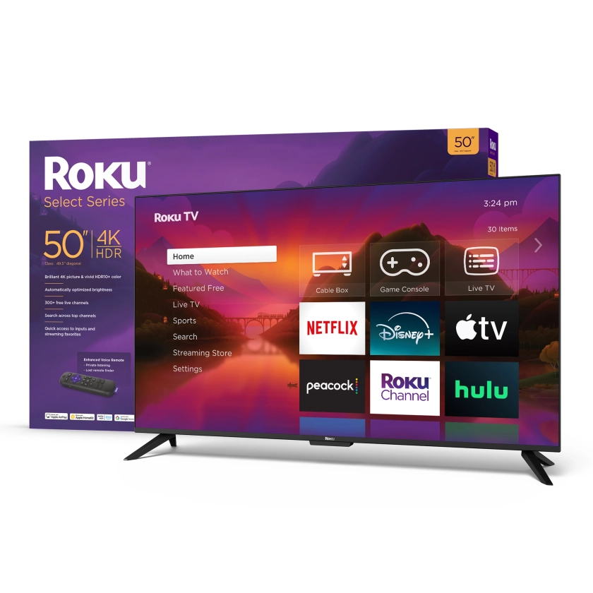 Roku 50-Inch Select Series 4K HDR Smart Roku TV with Roku Enhanced Voice Remote, Brilliant 4K Picture, Automatic Brightness, & Seamless Streaming