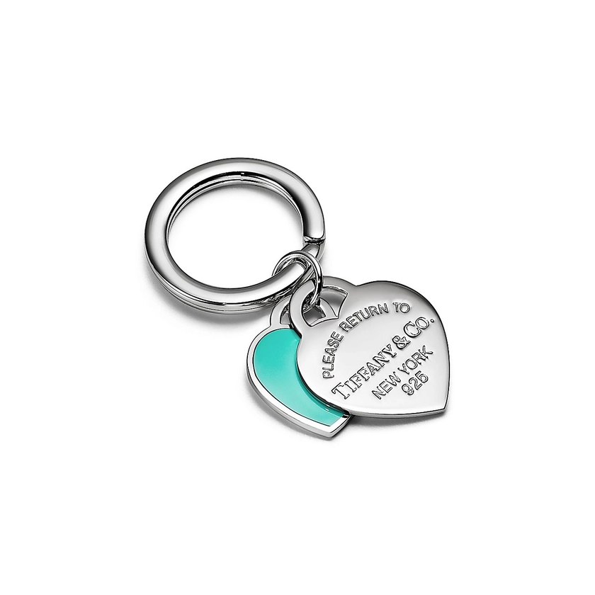 Return to Tiffany®Double Heart Tag Key Ring in Silver with Tiffany Blue®