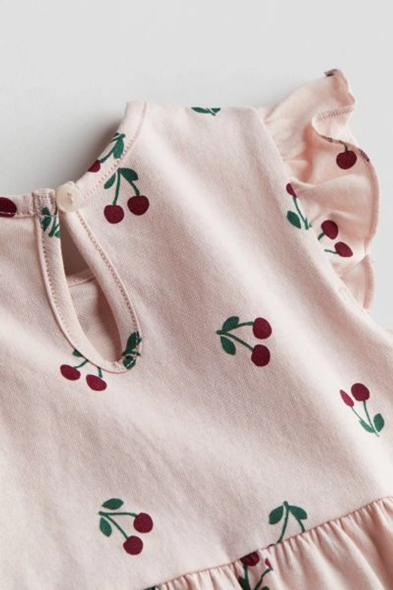 Flounce-trimmed jersey dress - Round neck - Sleeveless - Light pink/Floral - Kids | H&M GB