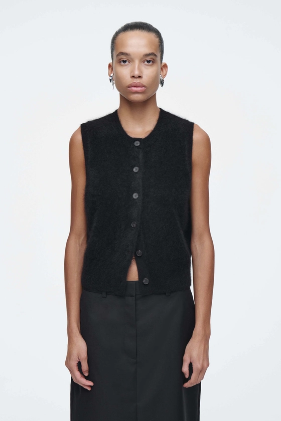 PURE BRUSHED-CASHMERE WAISTCOAT - BLACK - COS