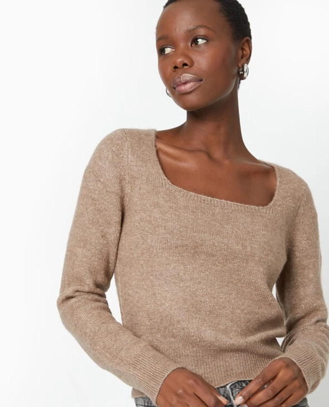 Pull en maille encolure carrée - Taupe