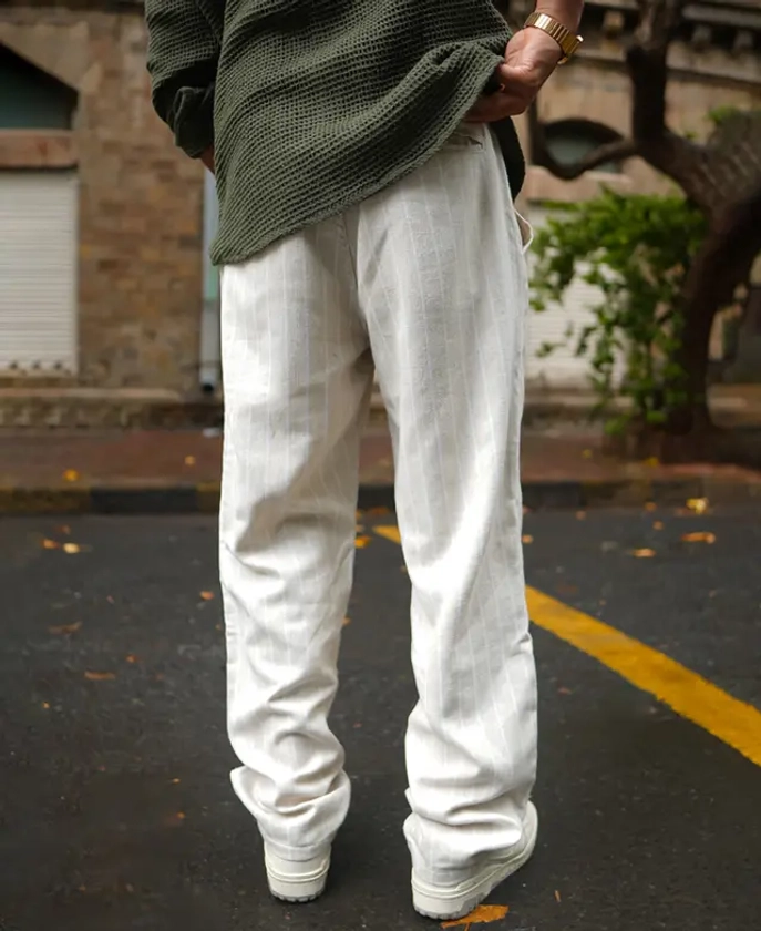 Off White and Beige Baggy Fit Pant