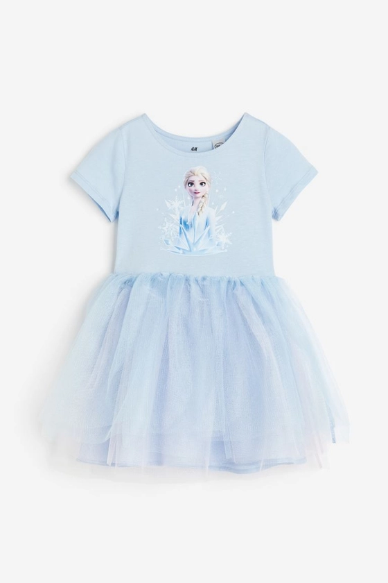 Printed tulle dress - Light blue/Frozen - Kids | H&M GB